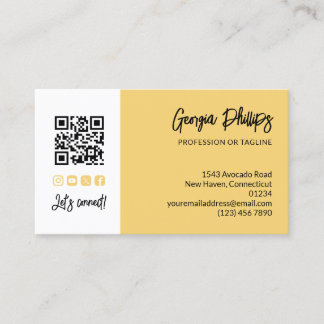 Cartão De Visita Soft Yellow QR Code Photo Socialmedia Brush Script
