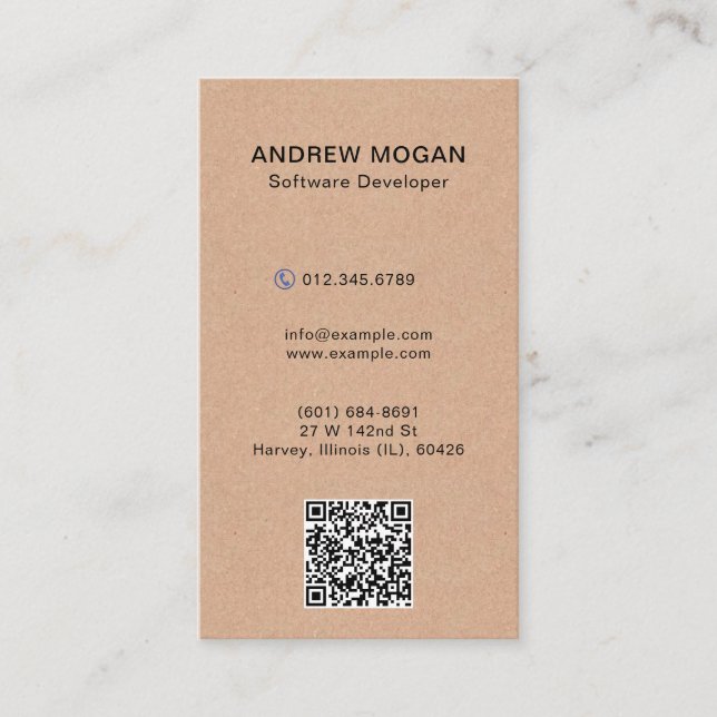 Cartão De Visita Software Developer Kraft Style Texture (Frente)