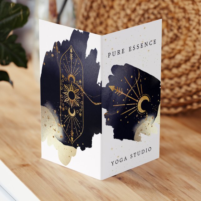 Cartão De Visita Sol Celestial Holístico e Tinta de Watercolou Escu (Holistic Celestial Sun & Moon Dark Watercolou Ink Business Card)