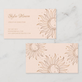 Cartão De Visita Sol e Lua Celestiais Dourados em Blush