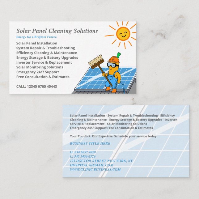 Cartão De Visita Solar Panel Cleaning Services (Frente/Verso)