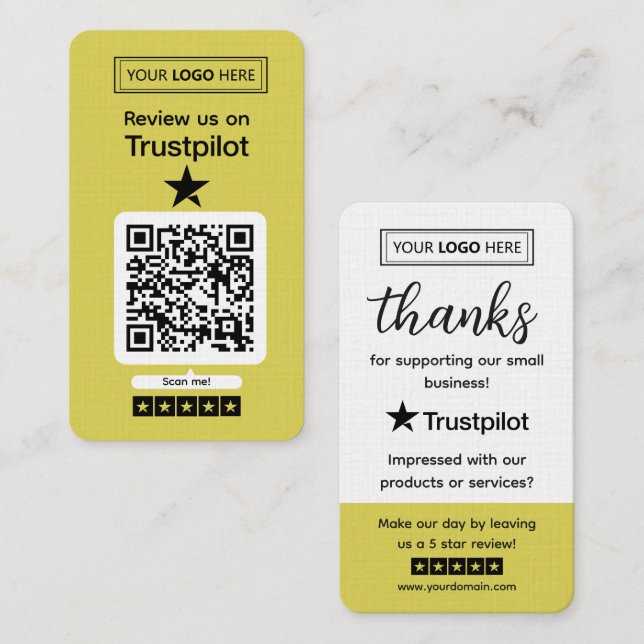 Cartão De Visita Solicitação de Avaliação no Trustpilot com Código  (Frente/Verso)