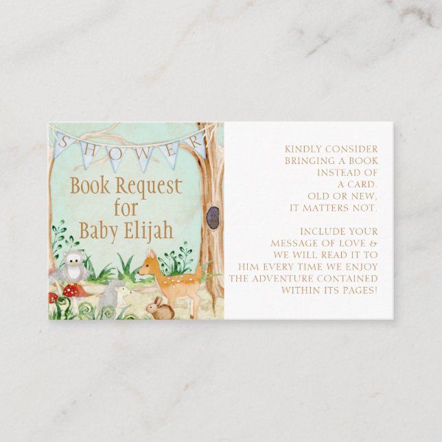 Cartão De Visita Solicitação de Livro de Ouros de Animais Florestai (Frente)