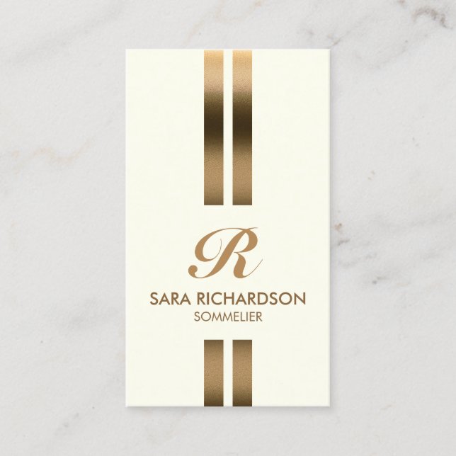 Cartão De Visita Sommelier Monogram Faux Gold (Frente)