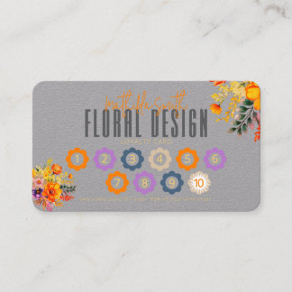 Cartão De Visita Sophisticated Floral Design Gray Orange Loyalty