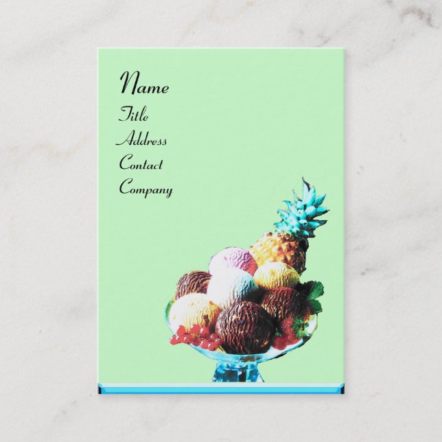 Cartão De Visita SORVETE - COMPRO DESERT, azul vermelho verde preto (Frente)