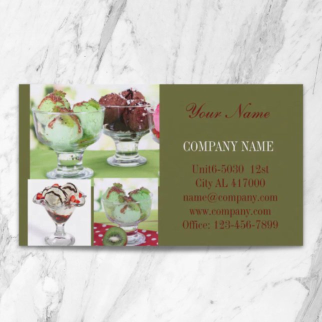 Cartão De Visita Sorvete de sundae de sobremesa (Retro dessert sundae ice cream business card)
