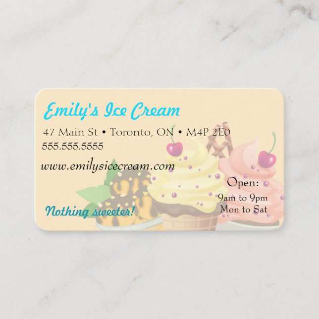 Cartão de visita, sorvete decorativo (Frente)