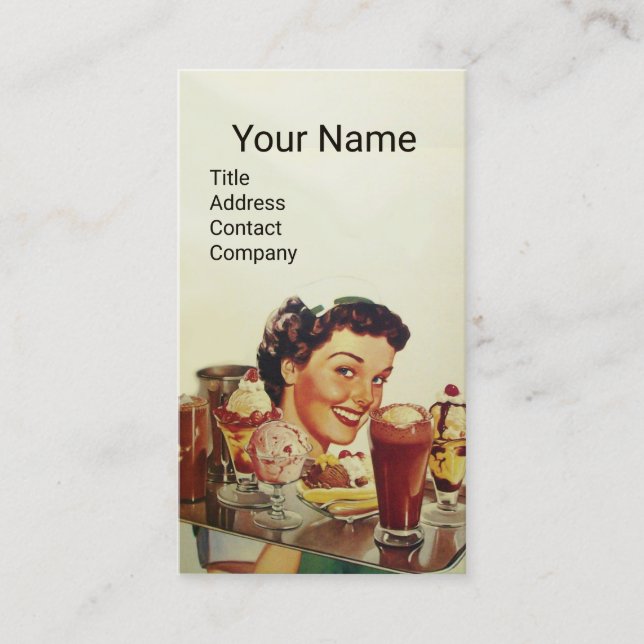 Cartão De Visita SORVETE PARTY Girl com bandeja de Sorvetes (Frente)