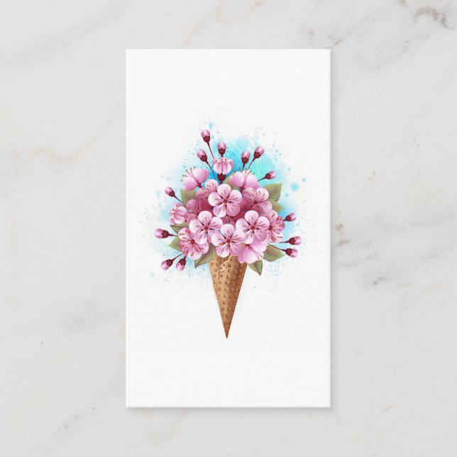 Cartão De Visita Sorvete Waffle Rosa Sakura Cone (Frente)