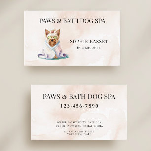 Cartão De Visita Spa Canino Adorável Aquarela Bege