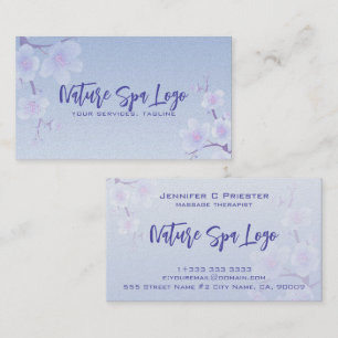 Cartão De Visita SPA de Natureza Flor de Cerejeira Azul e Branco