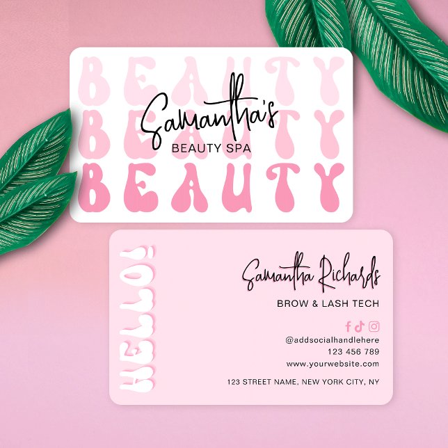 Cartão De Visita Spa ou Salão de Bela Lash Moderno, Cor-de-Rosa, (Criador carregado)