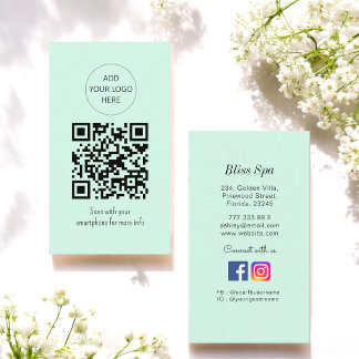 Cartão De Visita Spa Salon de Código de QR Verde Simples