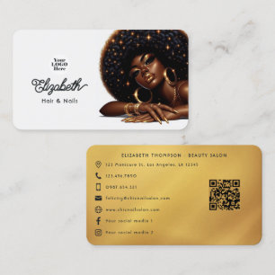Cartão De Visita Sparkling Afro Chic Salão de Cabelo e Unhas