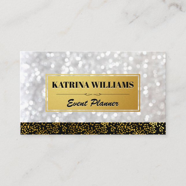 Cartão De Visita Speck Dourados Elegantes com Glamor Bokeh (Frente)