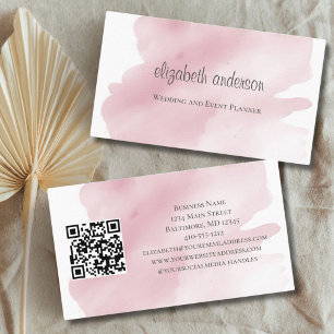 Cartão De Visita Splashe de Lavagem de Aquarela Rosa Código QR Femi