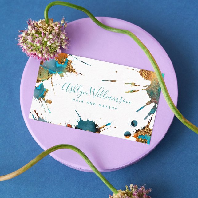 Cartão De Visita Splatter laranja de cor aquática moderna (Criador carregado)