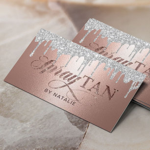 Cartão De Visita Spray Tan Modern Silver Drives Rosa Tanning Dourad