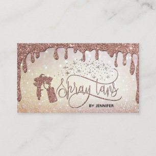 Cartão De Visita Spray tan script gotejando ouro brilhante