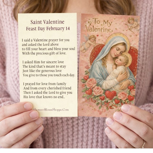 Cartão De Visita St. Valentine Prayer Poem Religious - Holy Card (Criador carregado)