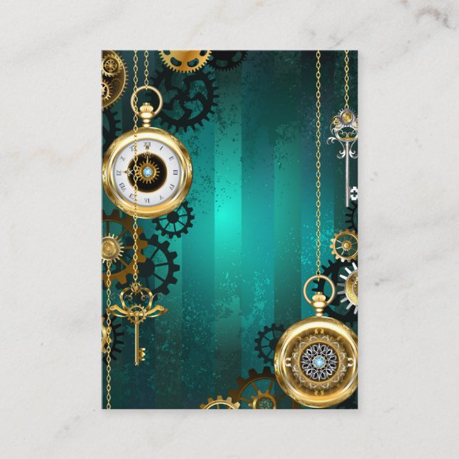 Cartão De Visita Steampunk Jewelry Watch em um fundo verde (Frente)