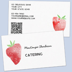 Cartão De Visita Strawberry Watercolor Catering Services QR Code