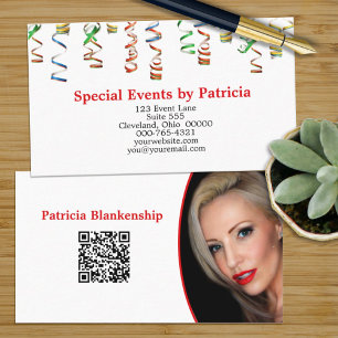 Cartão De Visita Streamers Coloridos, QR Code Photo Professional