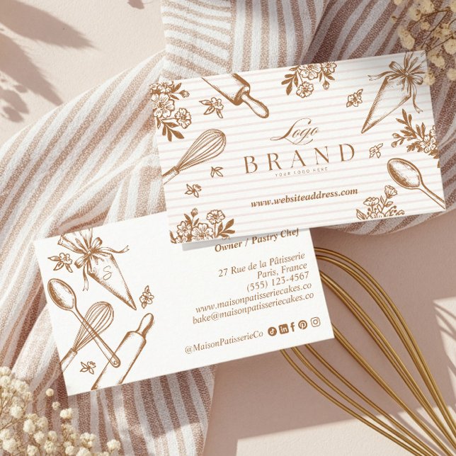 Cartão De Visita Stripe Baking Utensil Pastry Cake Bakery Shop Logo (Stripe Baking Utensil Pastry Cake Bakery Shop Logo Business Card)