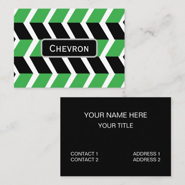Cartão De Visita Stripe de Chevron Verde Preto (Frente/Verso)