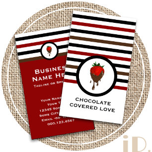 Cartão de Visita Striped Chic Chocolate Morango