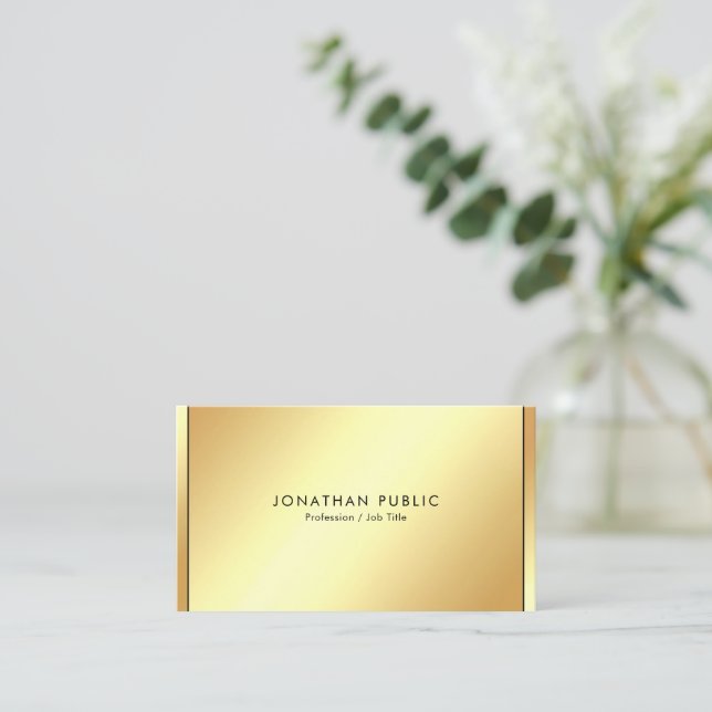 Cartão De Visita Stylish Black & Gold Professional Modern Template (Em pé/Frente)