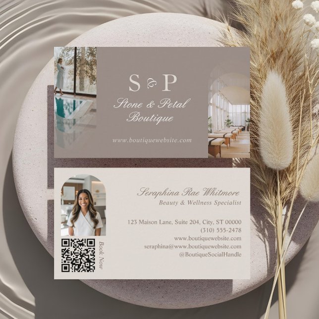 Cartão De Visita Stylish Chic Elegant Arch Photos Monogram QR Code (Stylish Chic Elegant Arch Photos Monogram QR Code Business Card)
