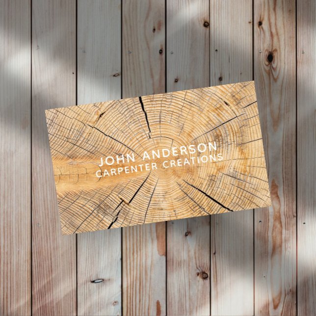 Cartão De Visita Stylish Modern Wooden Carpentry Business Card (Criador carregado)