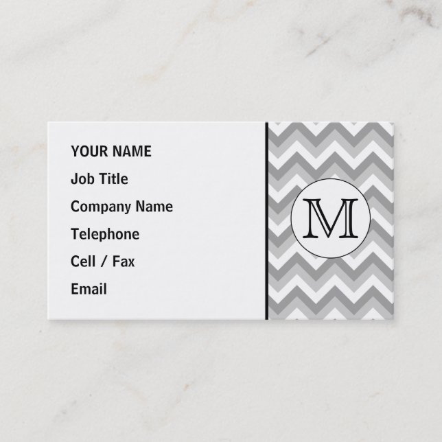 Cartão De Visita Sua Carta. Cinza Zigzag Pattern Monograma. (Frente)