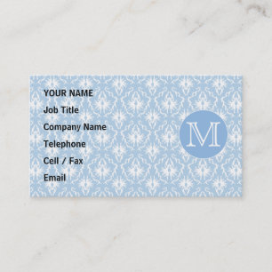 Cartão De Visita Sua letra, monograma. Teste padrão azul pálido d