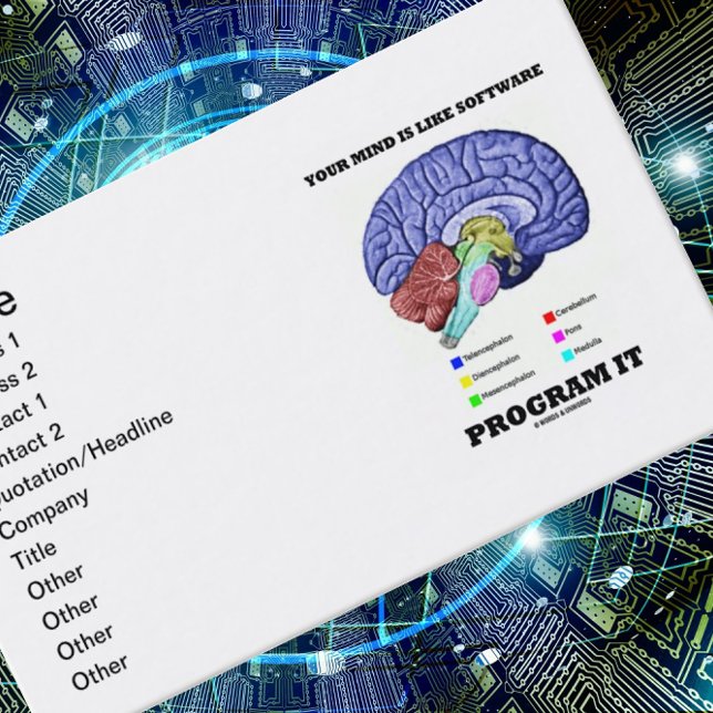 Cartão De Visita Sua Mente É Como O Programa De Software De Ti (Cér (Introduce yourself with a dose of sound brainy advice with this brainy customizable business card.)
