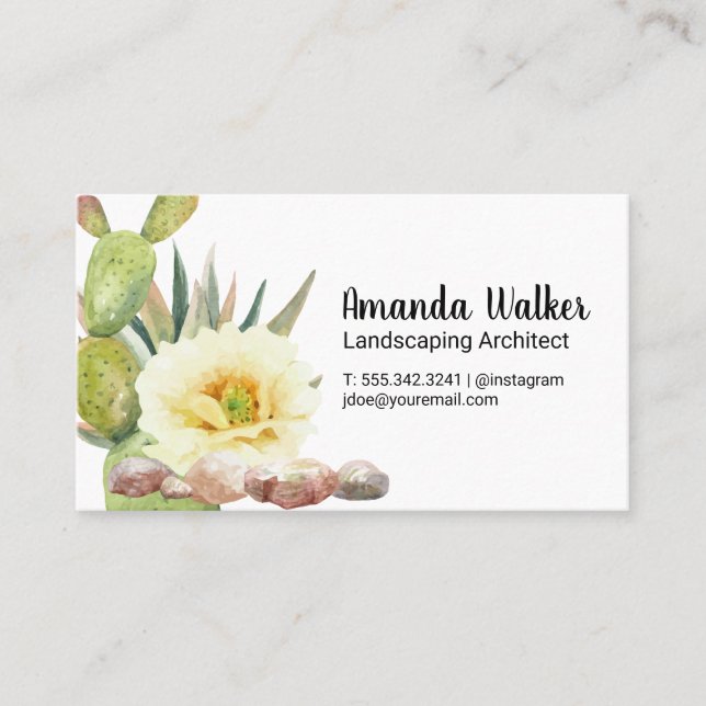 Cartão De Visita Suculentes | Flor e Rochas (Frente)