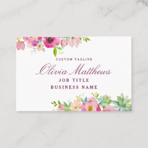 Cartão De Visita Sucultura Chic Sensível Floral Cor-de-Água Rosa