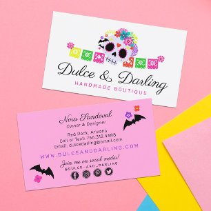 Cartão De Visita Sugar Skull Floral Calavera Papel Picado Boutique