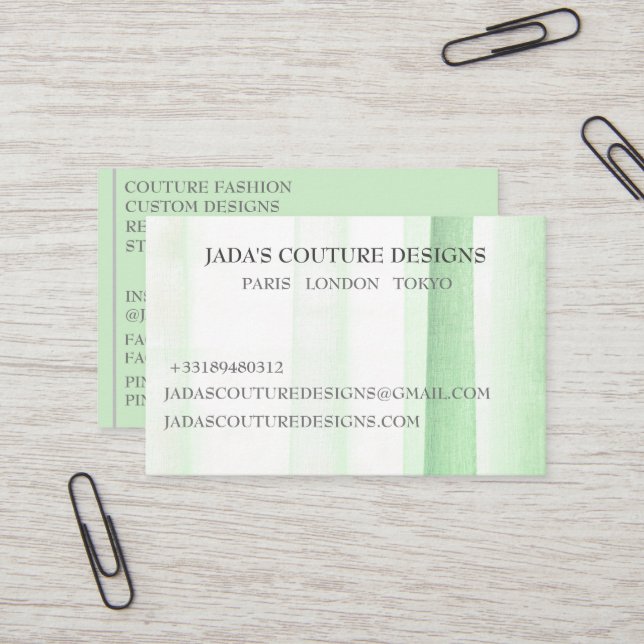 Cartão De Visita Sumário de moda do Tecido verde (Frente/Verso In Situ)