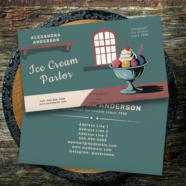 Cartão De Visita Sundae - Parlor de Sorvete (Sundae - Ice Cream Parlor Business Card)