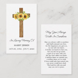 Cartão De Visita Sunflower Cross Memorial Funeral Prayer Card
