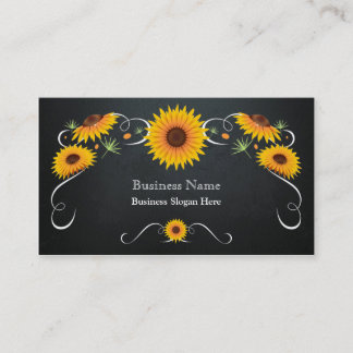 Cartão De Visita Sunflower Floral Chalkboard Vintage