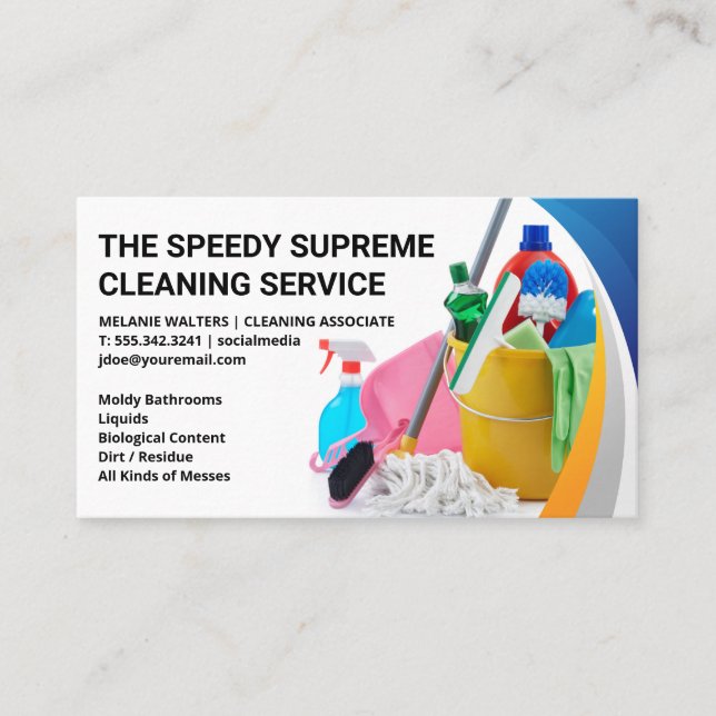 Cartão De Visita Suprimentos e ferramentas de limpeza | Serviços Ma (Frente)
