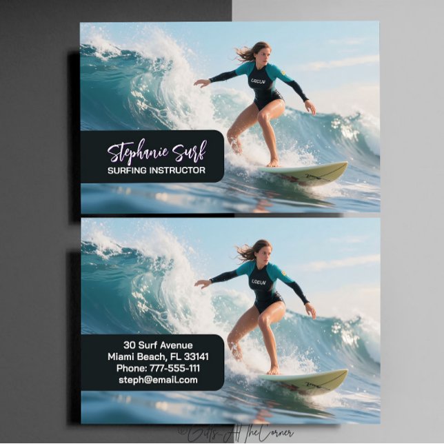 Cartão De Visita Surfing Female Instructor  Business Card (Criador carregado)