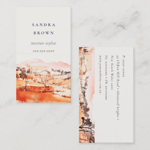 Cartão De Visita Sutle Blush Laranja Aquarela Woods Montanha