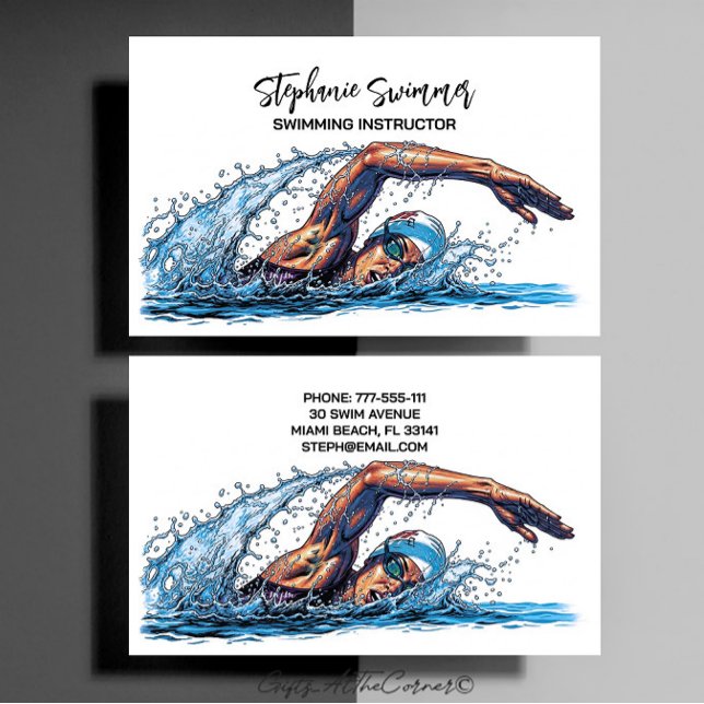 Cartão De Visita Swimming Instructor Coach (Criador carregado)