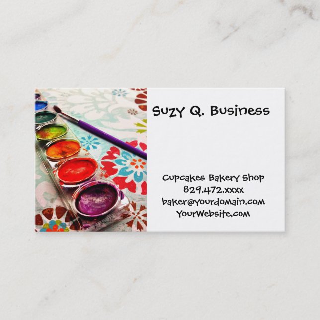 Cartão De Visita Tabuleiro de Pintura e Pincel do Artista de Aquare (Frente)