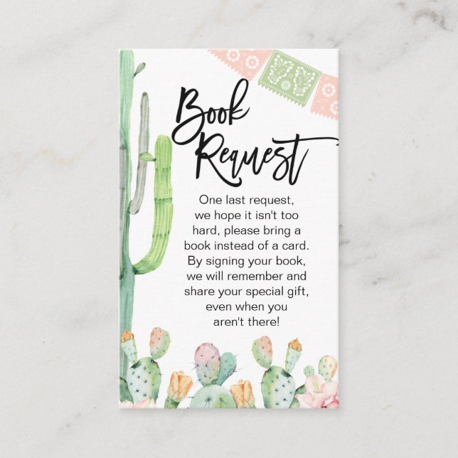 Cartão De Visita Taco Cactus Fiesta Themed Book Request Insert (Frente)